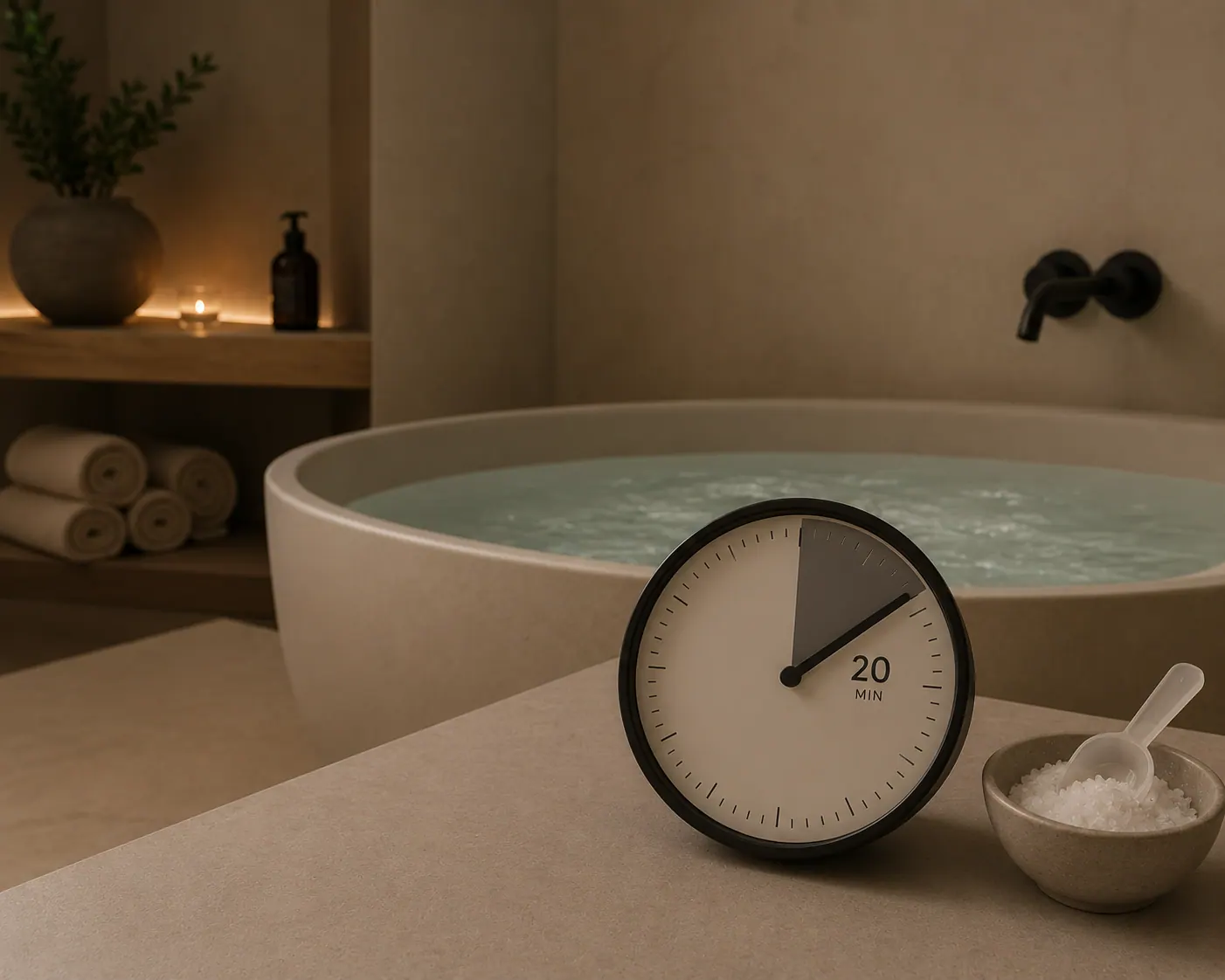 The evening soak: 20 minutes, 38°C, dim lights.