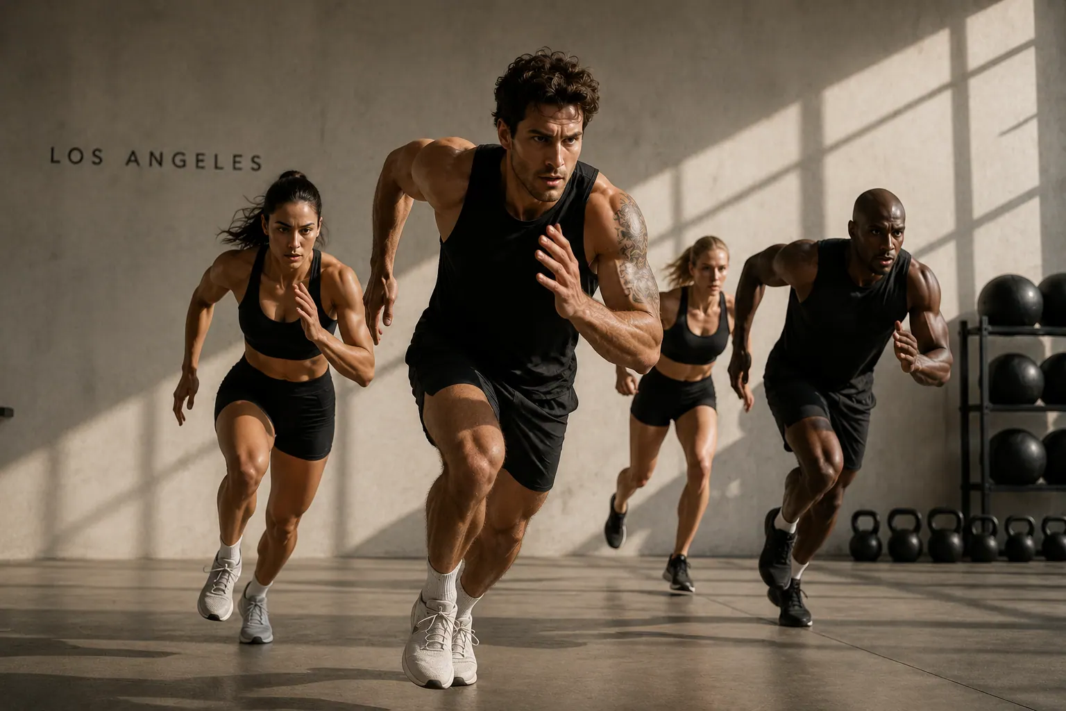 Entraînement Zone 2 — posture de mouvement en chambre d'hôtel.